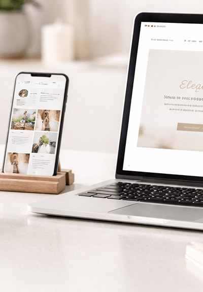 Modern workspace with digital marketing tools