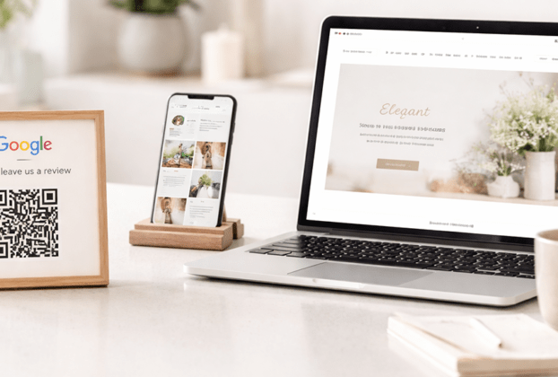 Modern workspace with digital marketing tools