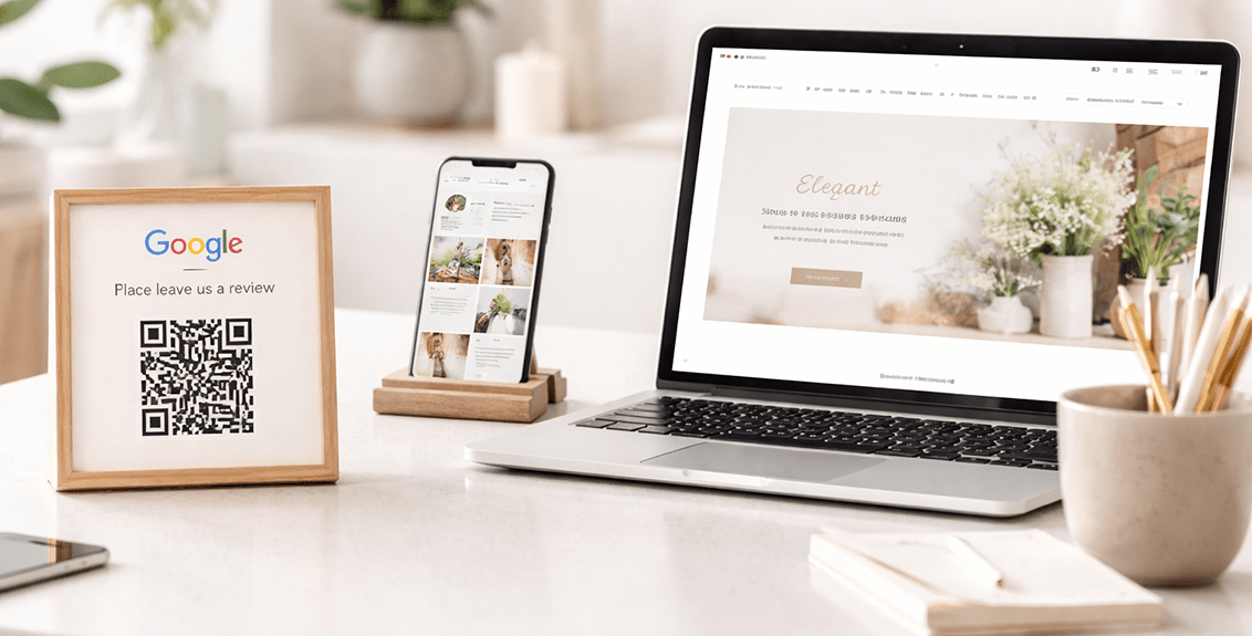 Modern workspace with digital marketing tools