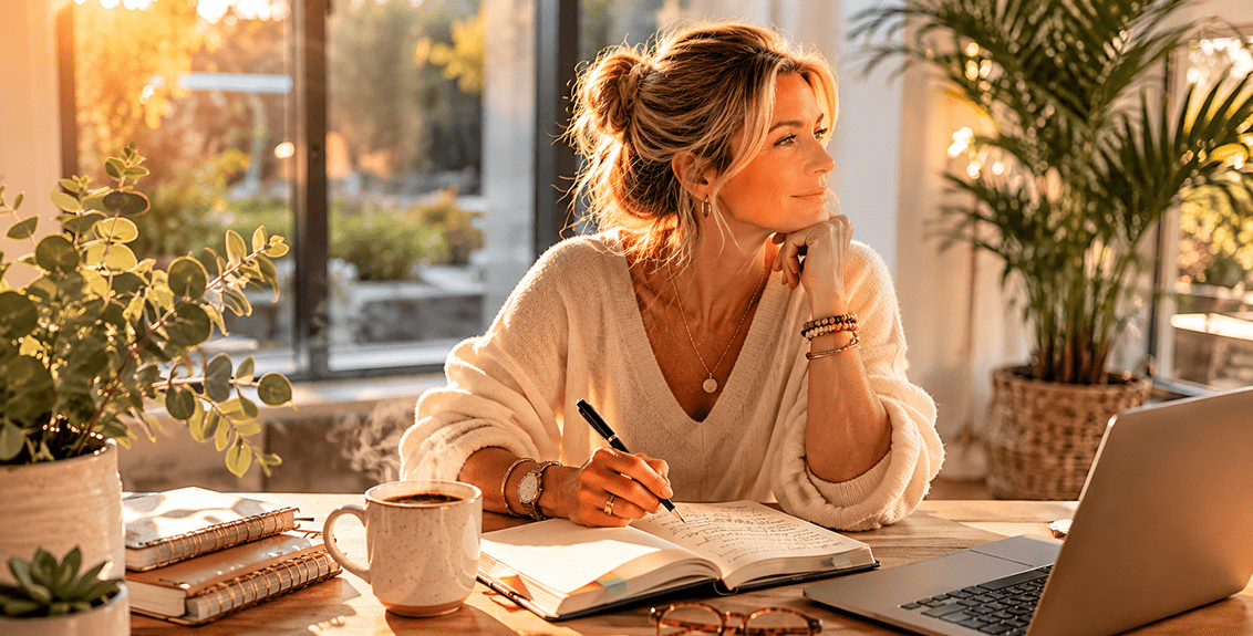 Person journaling in soft morning light representing discipline and intentional living
