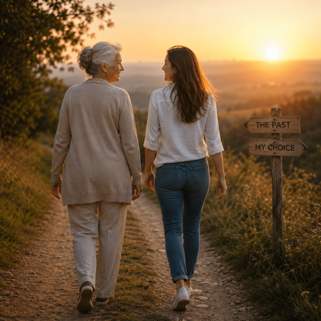 Woman walking along a path symbolising personal growth and choosing a new direction.